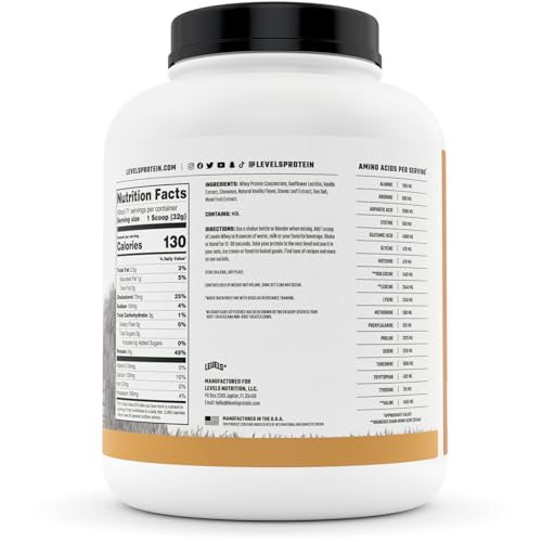 Levels Grass Fed 100% Whey Protein, No Hormones, Vanilla Cinnamon, 5LB - Maple Wellness Supplements