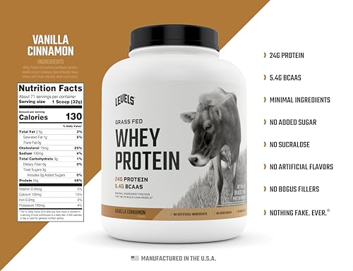 Levels Grass Fed 100% Whey Protein, No Hormones, Vanilla Cinnamon, 5LB - Maple Wellness Supplements