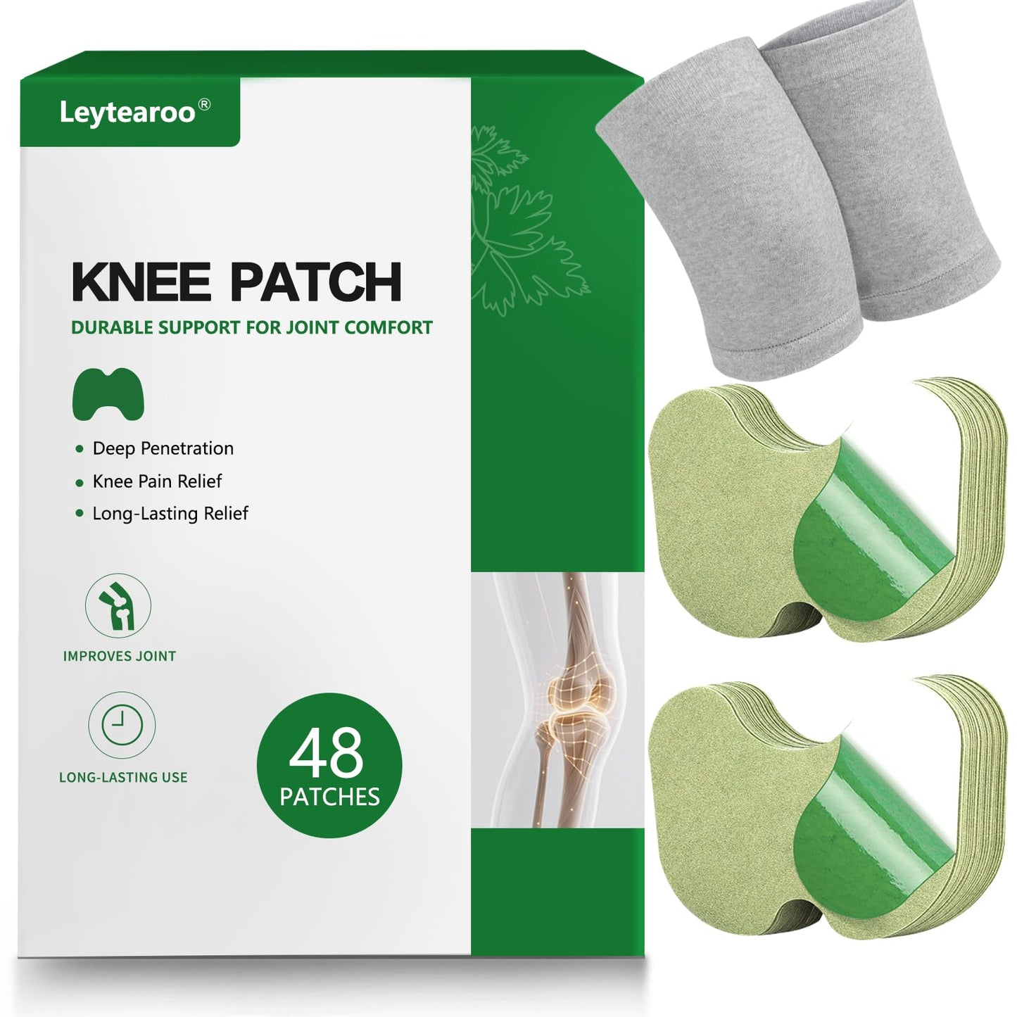 Leytearoo Knee Paches, 48PCS Herbal Knee Patch,Pain Relief Patches,One Pair Knee Sleeves,Long Lasting Relief of Joint - Maple Wellness Supplements