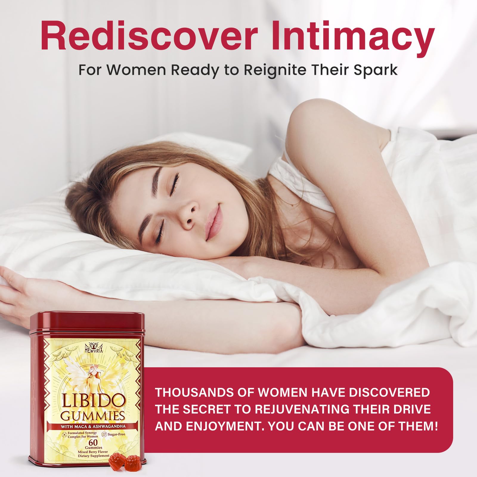 Libido Booster for Women with 1500mg Maca & 1000mg Ashwagandha, Vitamin D & B6, for Energy, Mood - Strongest Female Libido Booster + Hormone Balance for Women Cortisol Reducer | 0 Sugar, 60 Gummies - Maple Wellness Supplements