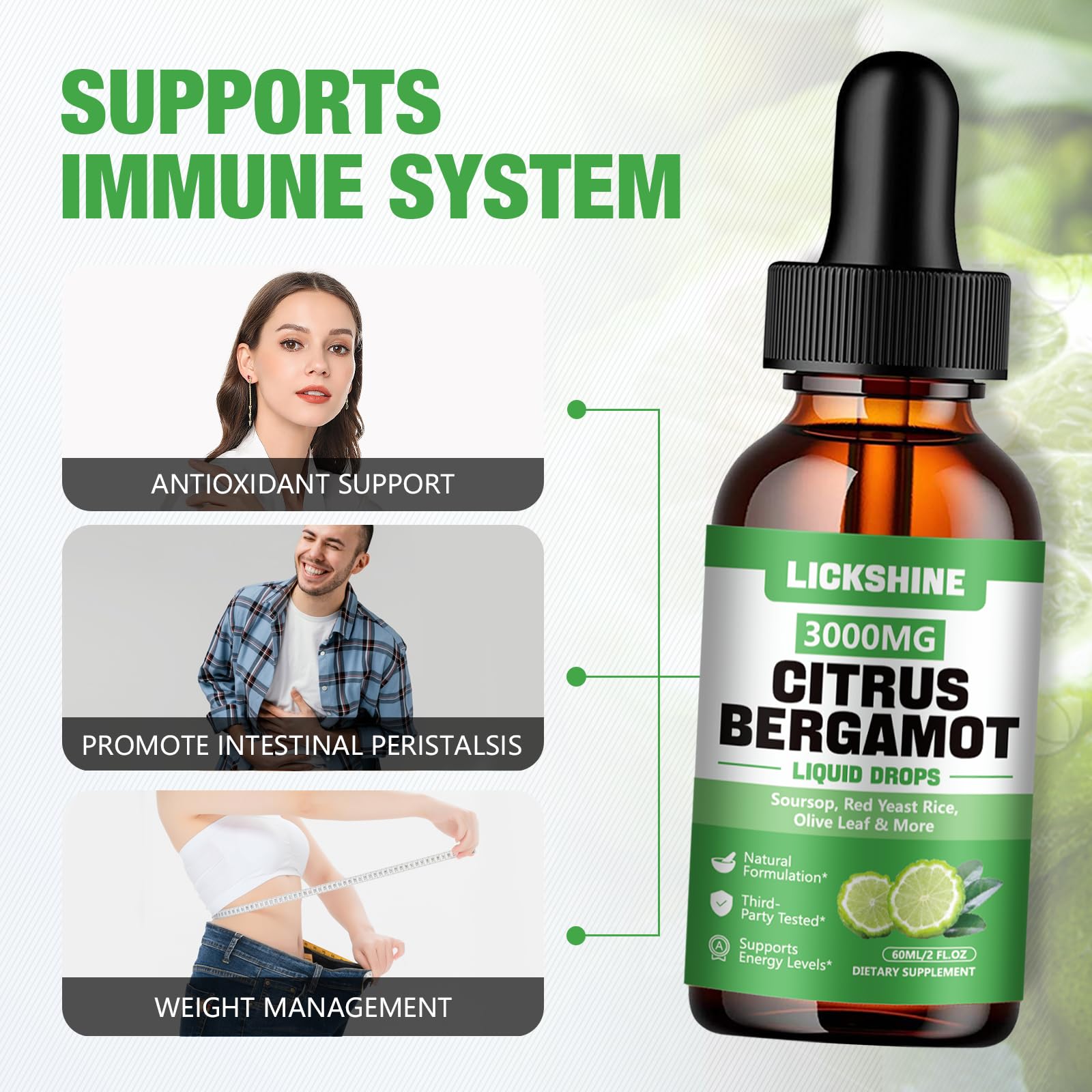 lickshine 2 Pack 3000mg Citrus Bergamot Liquid Drops - High Absorption - Cholesterol Lowering Supplement for Immune Support Anti-Aging, - Maple Wellness Supplements