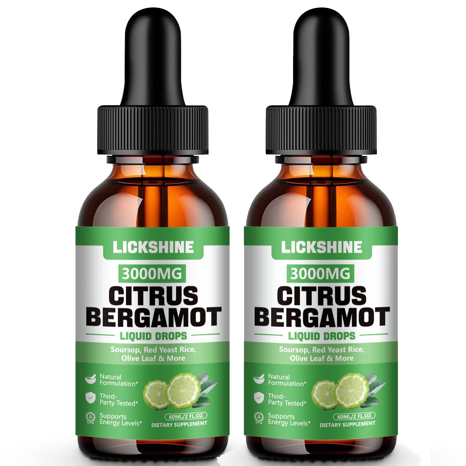 lickshine 2 Pack 3000mg Citrus Bergamot Liquid Drops - High Absorption - Cholesterol Lowering Supplement for Immune Support Anti-Aging, - Maple Wellness Supplements