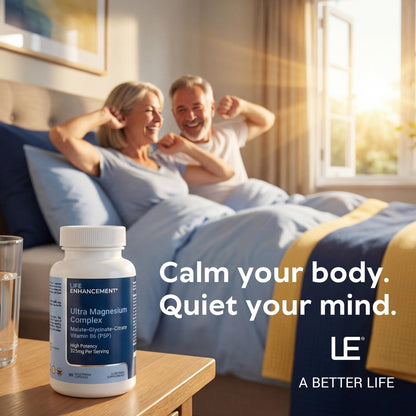 Life Enhancement Ultra Triple Magnesium Complex - 325 mg - with B6, Glycinate, Malate & Citrate - Magnesium Supplement Enhance Sleep and Brain Function - Made in USA (90 Vegetarian Capsules) - Maple Wellness Supplements