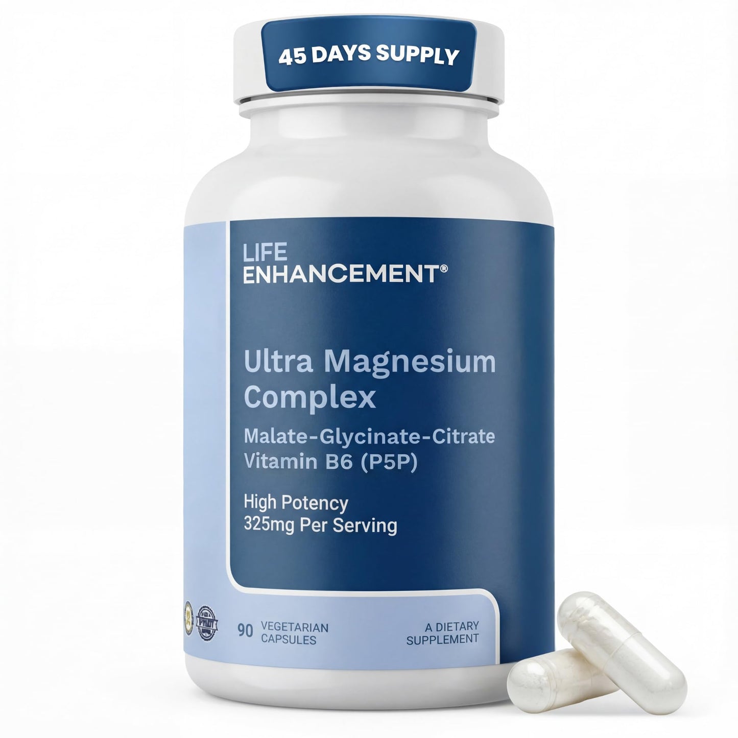 Life Enhancement Ultra Triple Magnesium Complex - 325 mg - with B6, Glycinate, Malate & Citrate - Magnesium Supplement Enhance Sleep and Brain Function - Made in USA (90 Vegetarian Capsules) - Maple Wellness Supplements