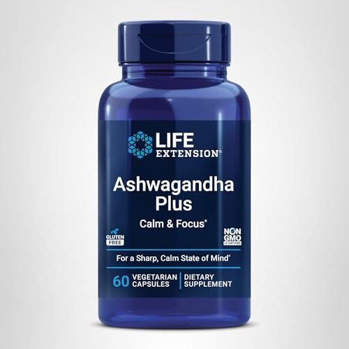 Life Extension Ashwagandha Plus Calm & Focus, ashwagandha Extract, Spearmint Extract, Focus, Attention, Relaxation, Advanced Formula, 60 Vegetarian Capsules - Maple Wellness Supplements