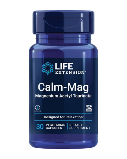 Life Extension Calm-Mag, Magnesium Acetyl taurinate, Daily Stress Management Formula, Supports Calmness and Relaxation, Gluten-Free, Non-GMO, Vegetarian, 30 Capsules - Maple Wellness Supplements