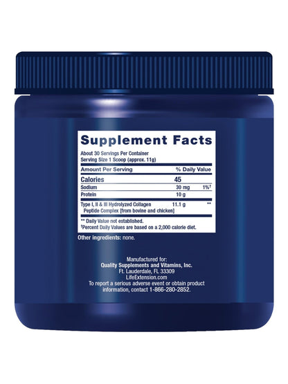 Life Extension Collagen Peptides for Skin & Joints, Collagen Types I, II & III in an Easy-Mix Powder, Gluten Free, Non-GMO, net Weight 343 Grams - Maple Wellness Supplements
