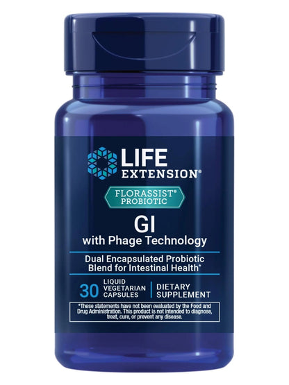 Life Extension FLORASSIST® Probiotic GI with Phage Technology, Digestive Health Supplement, microbiome Balance, Gut Health, Gluten Free, Vegetarian, 30 Capsules - Maple Wellness Supplements