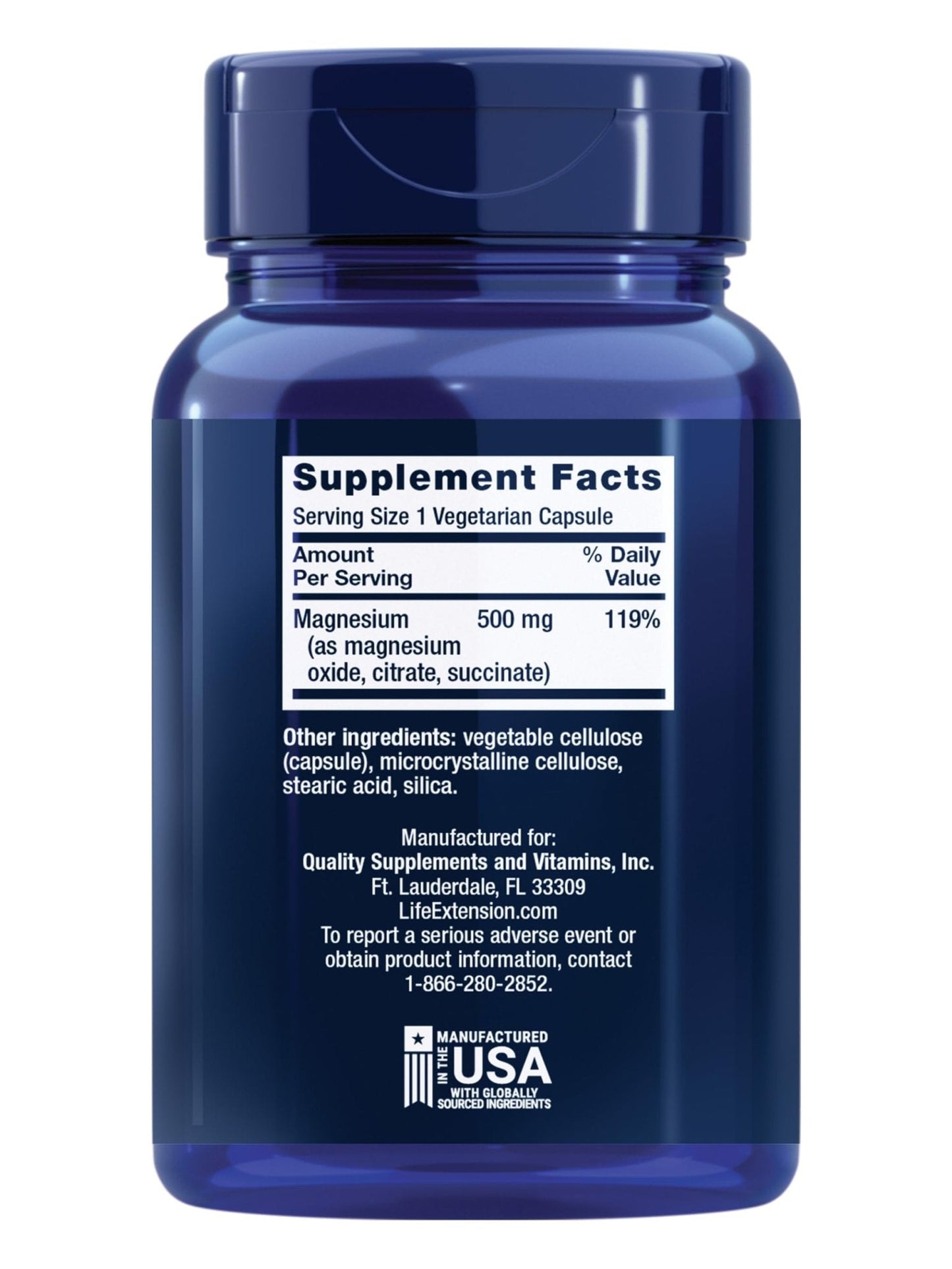 Life Extension Magnesium Caps, 500 mg, Magnesium Oxide, Citrate, and Succinate, Heart Health, Healthy Bones, Metabolism Support, 100 Vegetarian Capsules - Maple Wellness Supplements