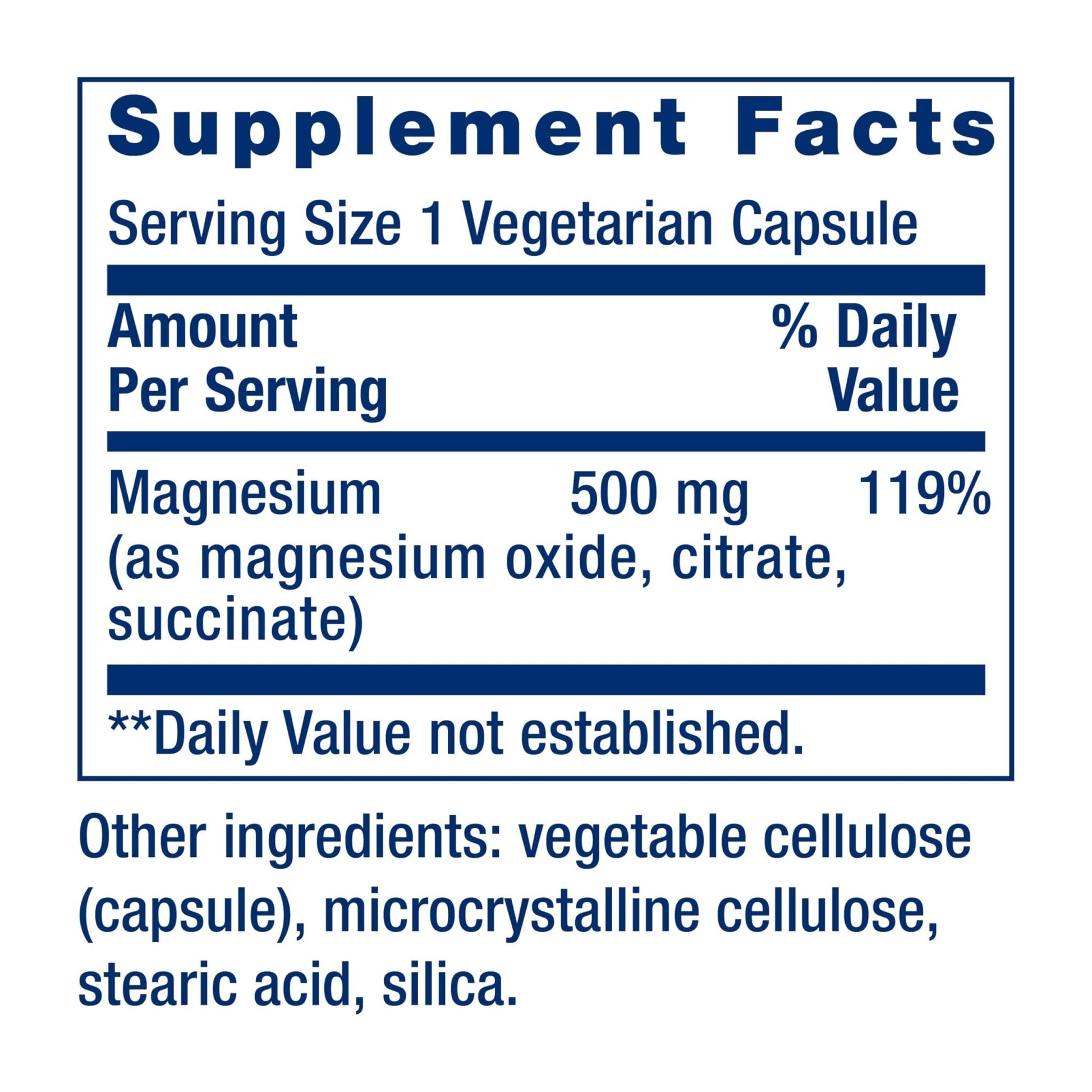 Life Extension Magnesium Caps, 500 mg, Magnesium Oxide, Citrate, and Succinate, Heart Health, Healthy Bones, Metabolism Support, 100 Vegetarian Capsules - Maple Wellness Supplements