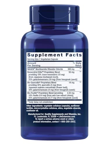 Life Extension NAD+ Cell Regenerator™ and Resveratrol Elite™*, nicotinamide riboside, Trans-resveratrol, quercetin, Fisetin, Heart Health, Healthy Aging, Vegetarian, Non-GMO, Gluten Free, 30 Capsules - Maple Wellness Supplements