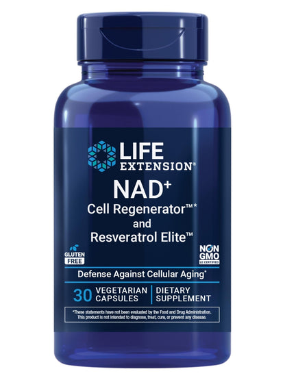 Life Extension NAD+ Cell Regenerator™ and Resveratrol Elite™*, nicotinamide riboside, Trans-resveratrol, quercetin, Fisetin, Heart Health, Healthy Aging, Vegetarian, Non-GMO, Gluten Free, 30 Capsules - Maple Wellness Supplements