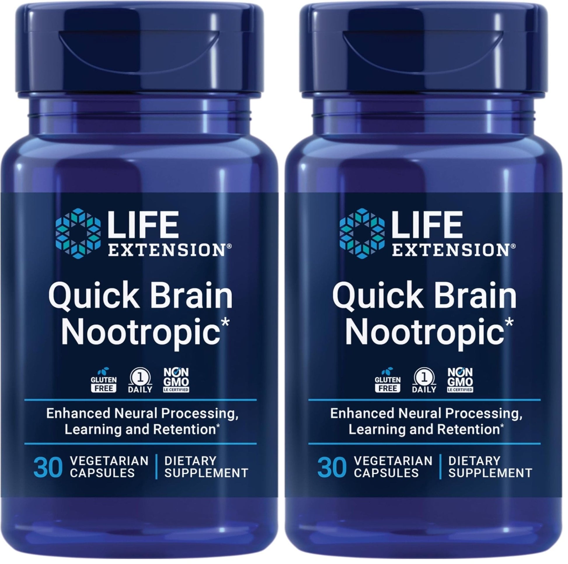 Life Extension Quick Brain Nootropic, Fast Thinking, Learning, Concentration, Lutein, zeaxanthin, gotu kola, bacopa, Gluten Free, Non-GMO, Vegetarian, 1 Daily, 30 Capsules, (Pack of 2) - Maple Wellness Supplements