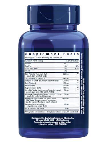 Life Extension Ultra Prostate Formula, Saw Palmetto for Men, pygeum, stinging Nettle Root, lycopene, Prostate Health, Urination Flow - Maple Wellness Supplements
