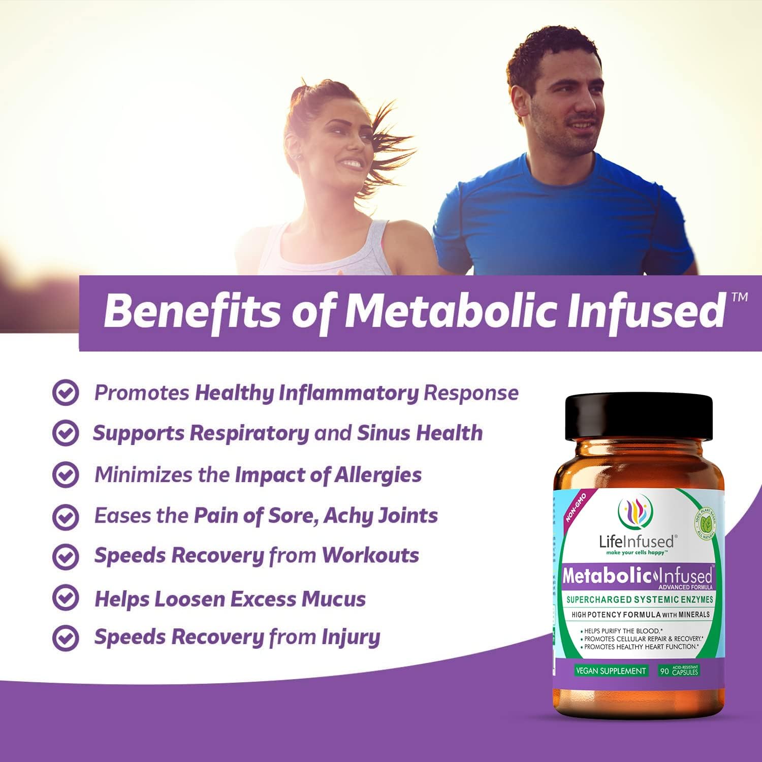 Life Infused Metabolic Enzymes – Systemic Enzyme Supplement with Serrapeptase, Nattokinase, Bromelain & Protease Blend – 72 Trace Minerals – Immune & Circulation Support – Vegan, Non-GMO – 90 Capsules - Maple Wellness Supplements