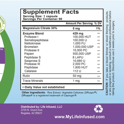 Life Infused Metabolic Enzymes – Systemic Enzyme Supplement with Serrapeptase, Nattokinase, Bromelain & Protease Blend – 72 Trace Minerals – Immune & Circulation Support – Vegan, Non-GMO – 90 Capsules - Maple Wellness Supplements