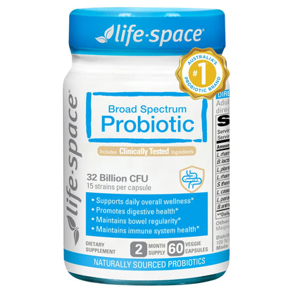 Life-Space Premium Broad Spectrum Probiotics, 2 Month Serving, 32 Billion CFU & 15 Diverse Strains, Formulated for Daily Digestive Health & Immune Health, - Maple Wellness Supplements