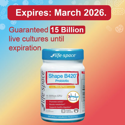 Life-Space Shape B420 Probiotics for Shape Better, Boost, Clinically Backed Metabolism Support, Prebiotic + Probiotics for Women and Men - Maple Wellness Supplements