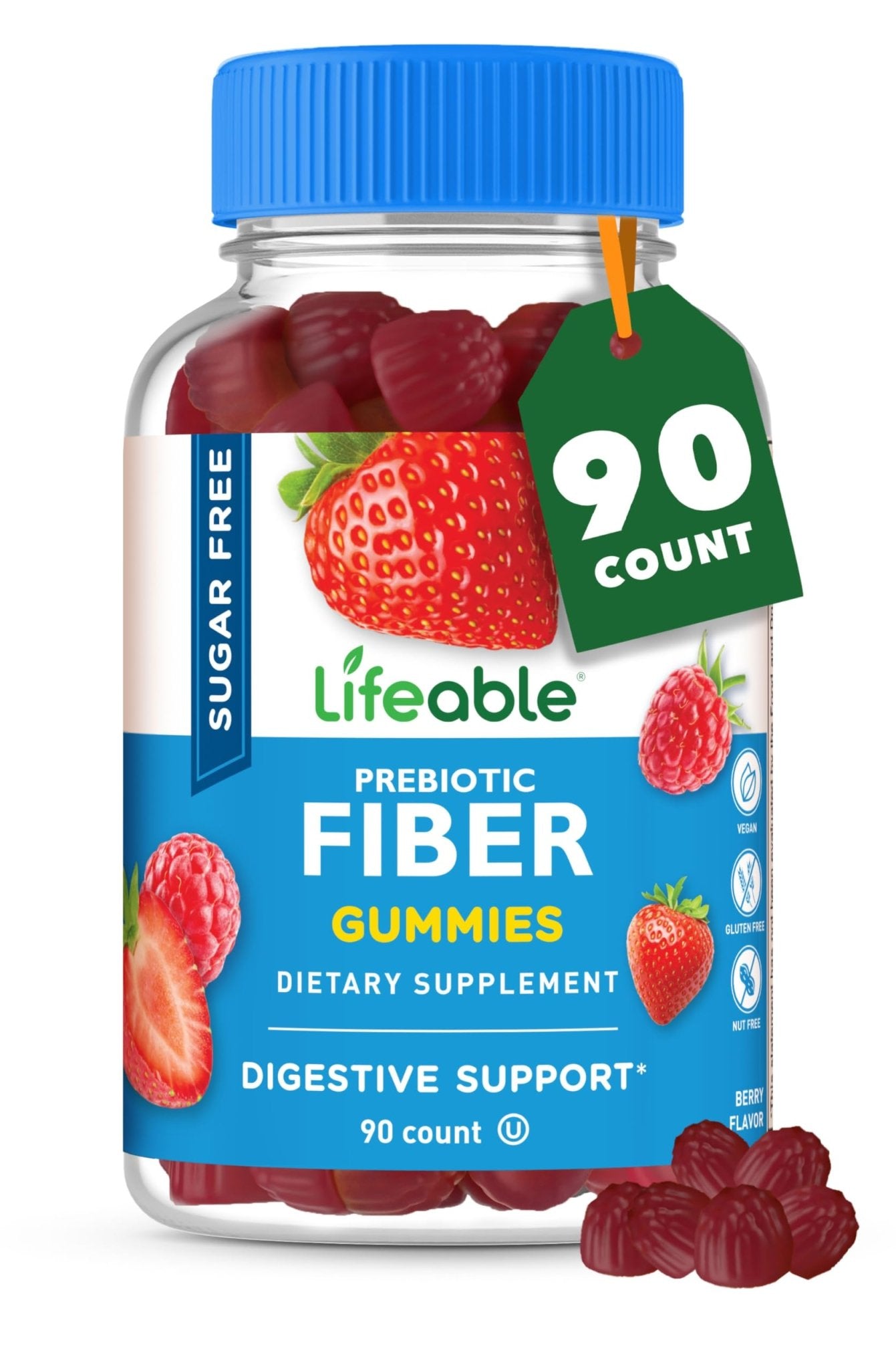 Lifeable Sugar Free Fiber Gummies for Adults | 4g | Great Tasting Fiber Supplement Gummies | Keto Friendly, Gluten Free, Vegan, Non GMO Prebiotic Fiber | for Digestive Health | 90 Gummies - Maple Wellness Supplements