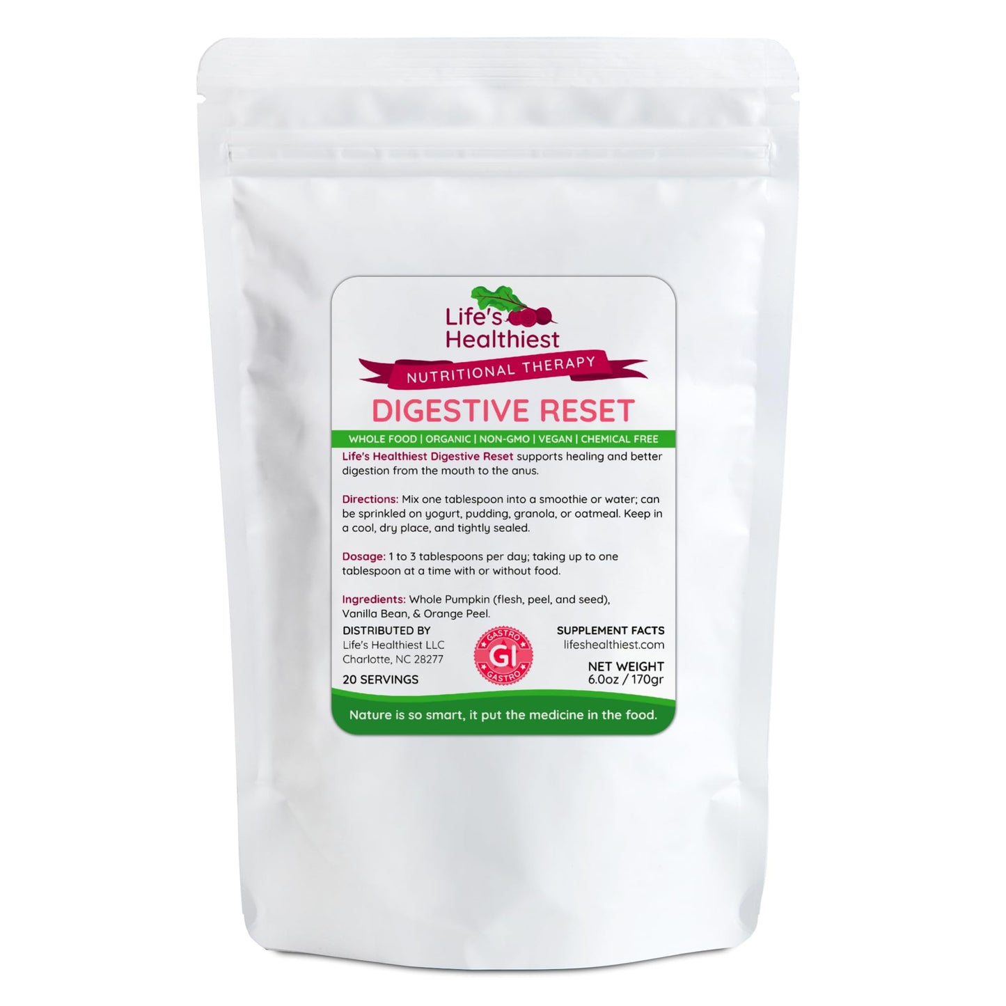 Life's Healthiest Digestive Reset Whole Food Therapy Powder Blend - 100% bioavailable nutrients from Whole Food. Organic, Plant-Based, Non-GMO, Clean and raw. 60 Servings. - Maple Wellness Supplements