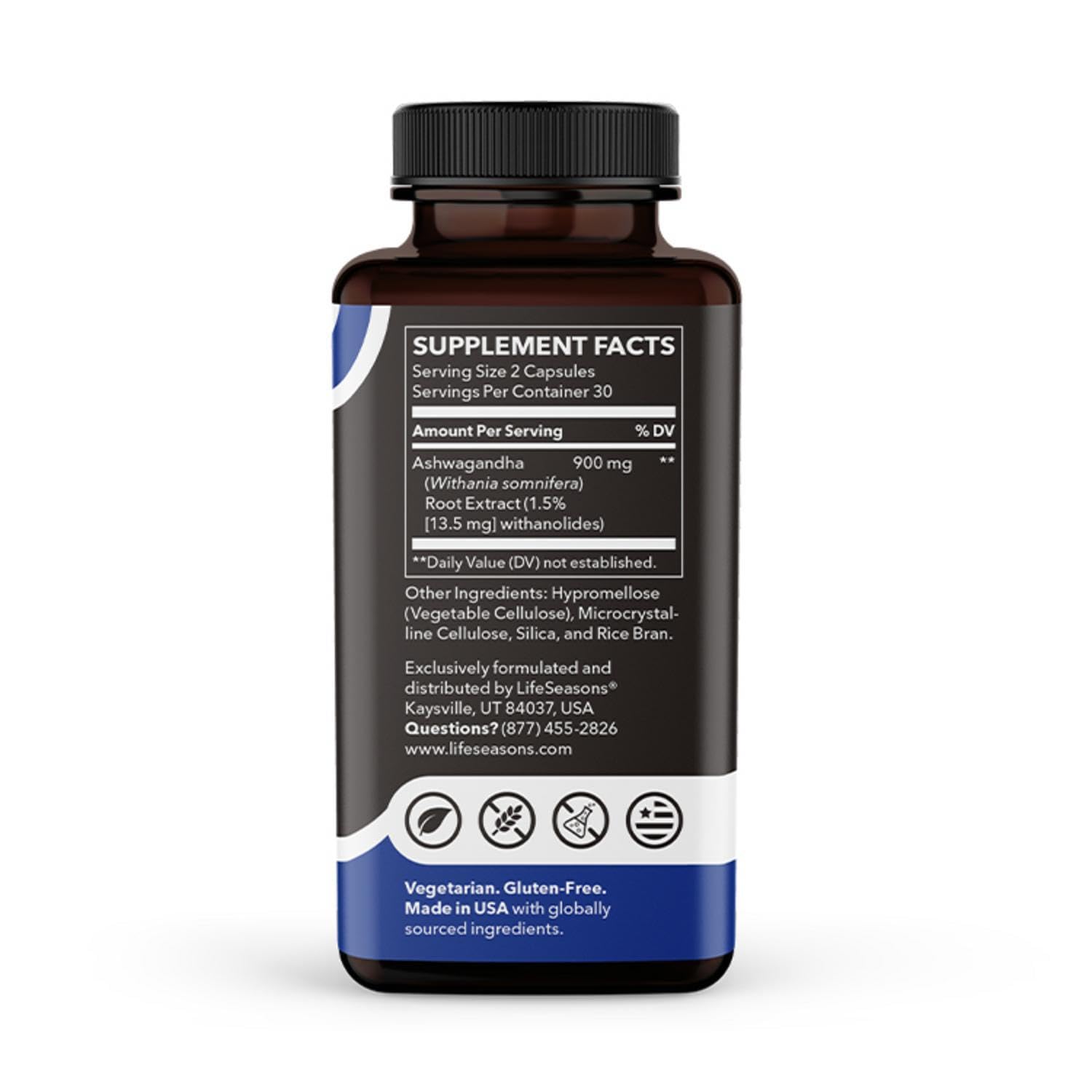 LifeSeasons Essentials Ashwagandha - Stress & Sleep Support Supplement - Calm & Focused Mind - Improves Athletic Performance & Brain Function - 900mg per 2 Capsules - 60 Capsules - Maple Wellness Supplements