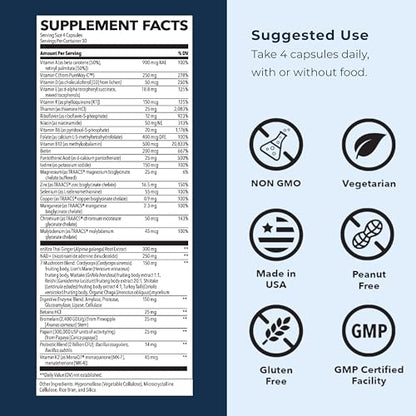 LifeSeasons Men's Multivitamin – High Potency with 21 Vitamins & Minerals, PureWay-C®, NAD+, Active B-Vitamins, TRAACS® Chelates, enXtra® for Energy, Probiotics & Mushrooms – 120 Veg Capsules - Maple Wellness Supplements