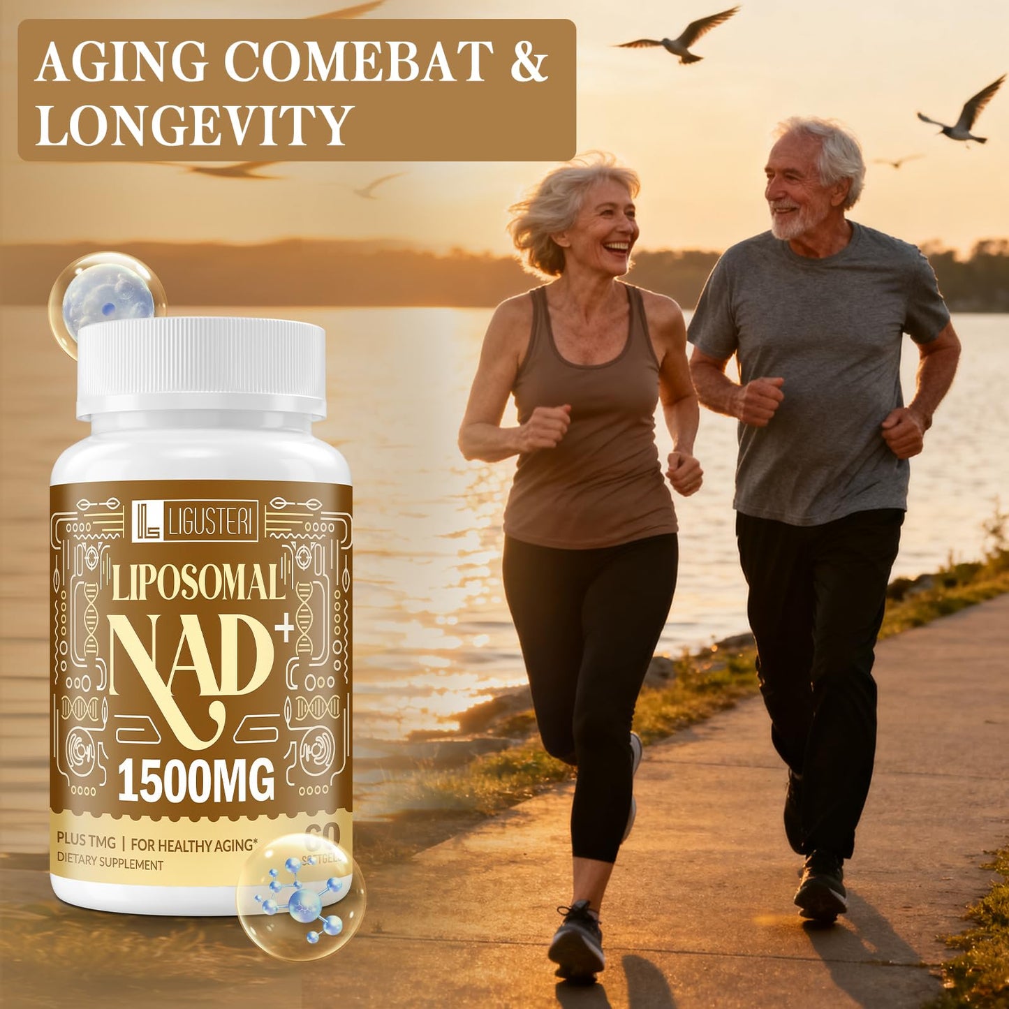 LIGUSTERI 1500 MG Liposomal NAD+, 98%+ Absorption, NAD+ Supplement for Women & Men with TMG, for Aging Defense, Cellular Energy, Heart & Brain Function, Longevity, 120 Softgels - Maple Wellness Supplements
