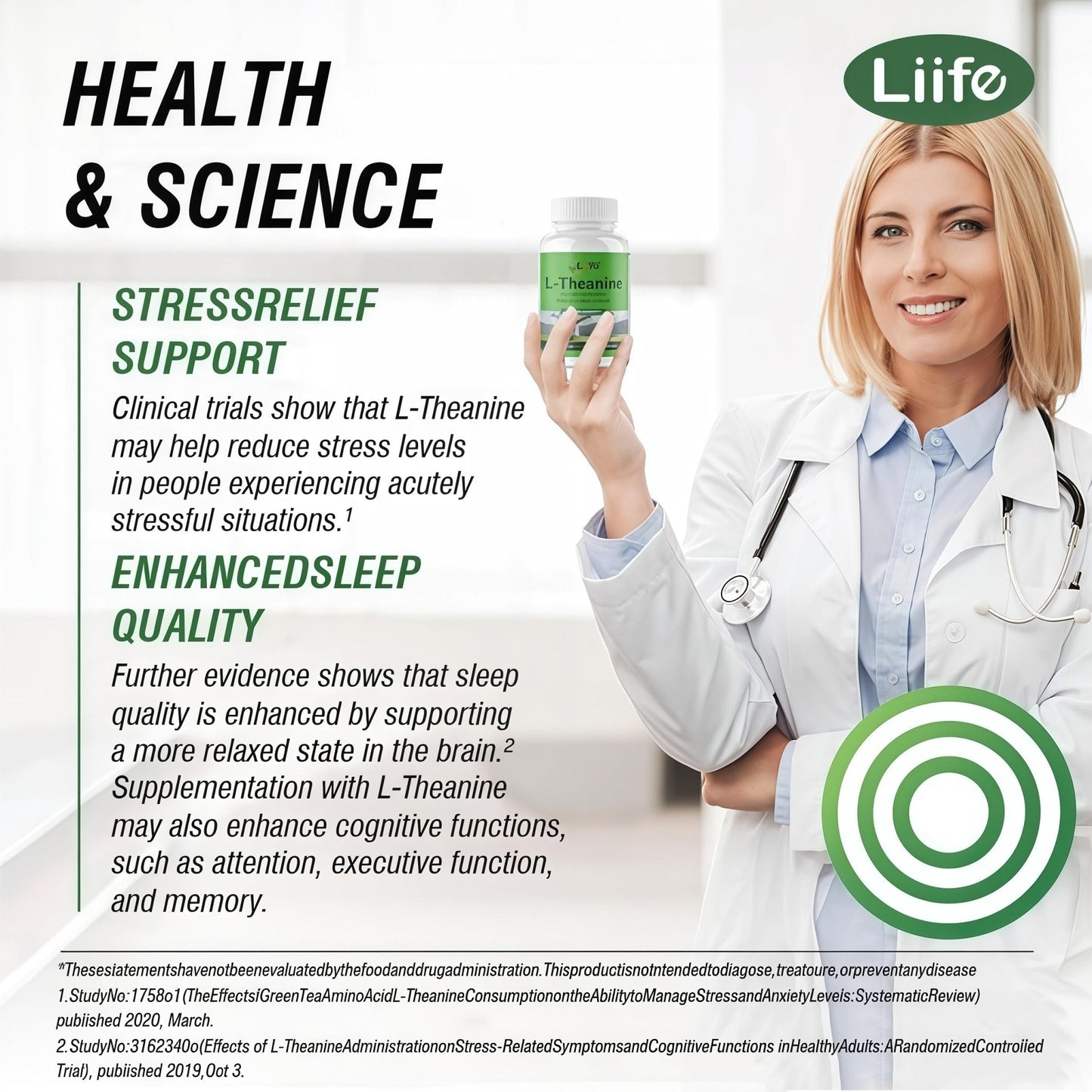 LIIFE L-Theanine (Suntheanine®) with GABA– 60 Veggie Capsules Support with Magnesium & Black Pepper for a Healthy Stress Response, Relaxation, and Focus Increases Brain Alpha-Wave Production* - Maple Wellness Supplements