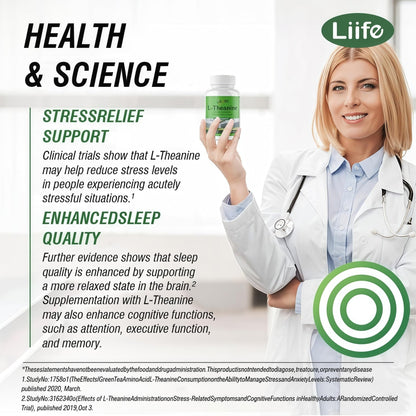 LIIFE L-Theanine (Suntheanine®) with GABA– 60 Veggie Capsules Support with Magnesium & Black Pepper for a Healthy Stress Response, Relaxation, and Focus Increases Brain Alpha-Wave Production* - Maple Wellness Supplements