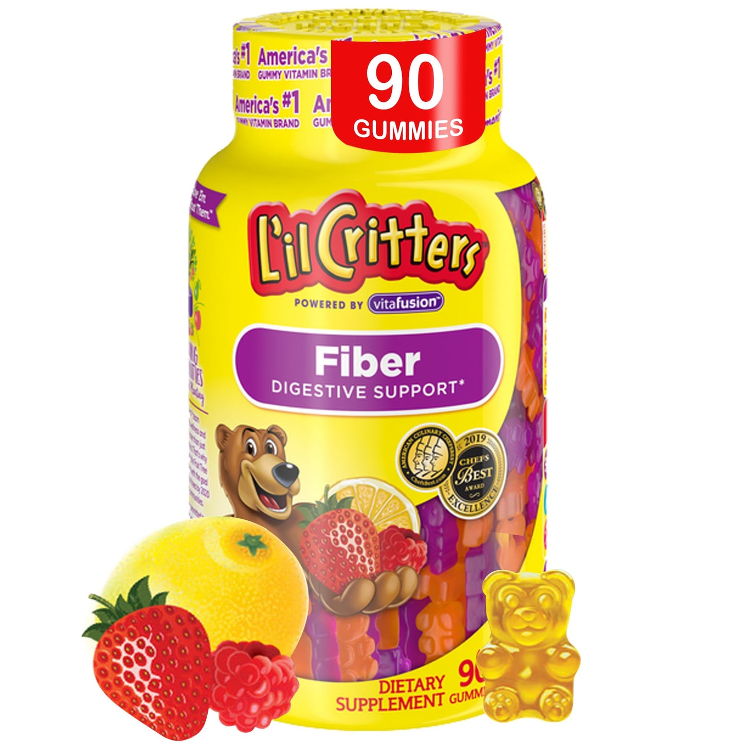 L’il Critters Fiber Daily Gummy Supplement for Kids, for Digestive Support, Berry and Lemon Flavors, 90 Gummies - Maple Wellness Supplements