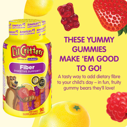 L’il Critters Fiber Daily Gummy Supplement for Kids, for Digestive Support, Berry and Lemon Flavors, 90 Gummies - Maple Wellness Supplements