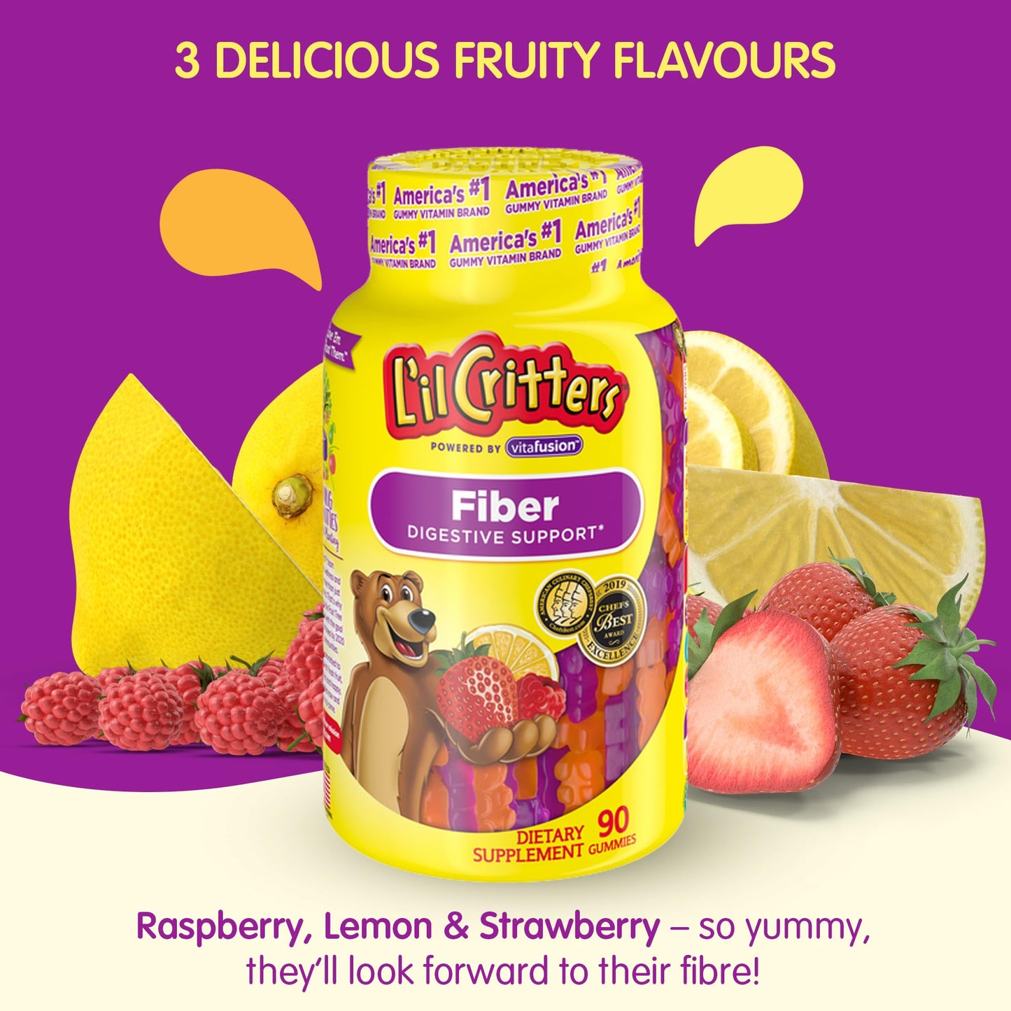 L’il Critters Fiber Daily Gummy Supplement for Kids, for Digestive Support, Berry and Lemon Flavors, 90 Gummies - Maple Wellness Supplements