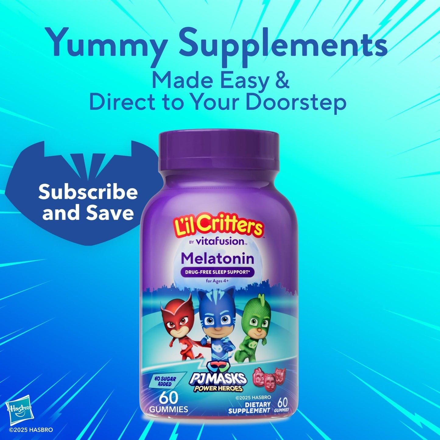 L'il Critters PJ Masks Melatonin Gummy Supplements, 60 Gummies - Maple Wellness Supplements