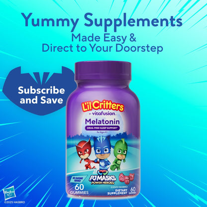 L'il Critters PJ Masks Melatonin Gummy Supplements, 60 Gummies - Maple Wellness Supplements