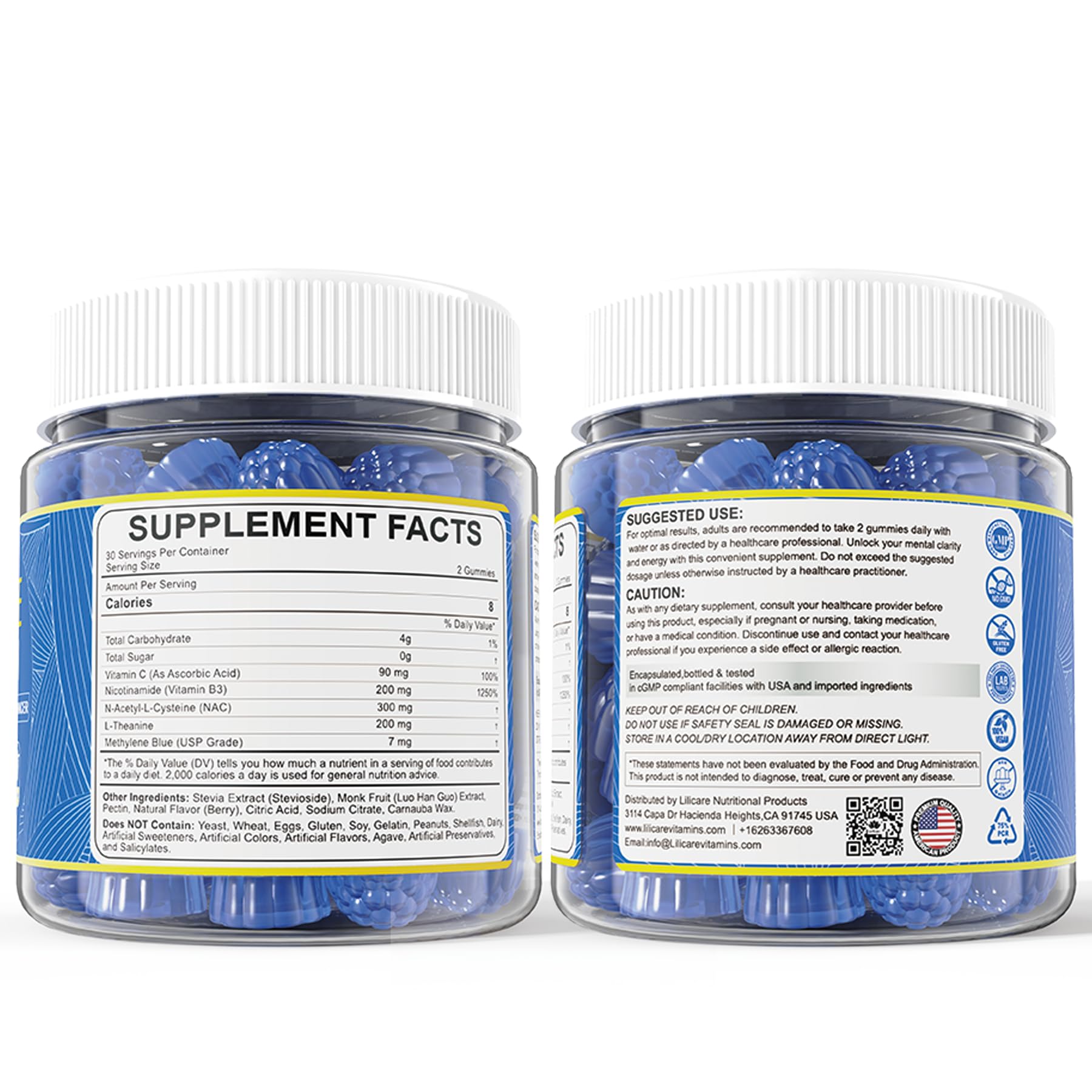 LILICARE Methylene Blue Gummies 7mg Per Serving for Humans | Upgraded Antioxidant & Brain Booster Supplement for Cognitive Function, Energy - Maple Wellness Supplements