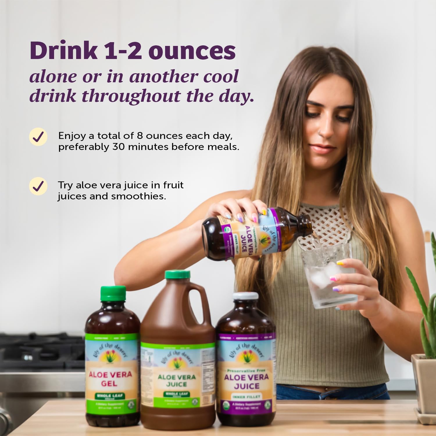 Lily of the Desert Aloe Vera Juice, Whole Leaf Filtered, Organic & Preservative Free – Natural Vitamins, Digestive Enzymes for Gut Health, - Maple Wellness Supplements