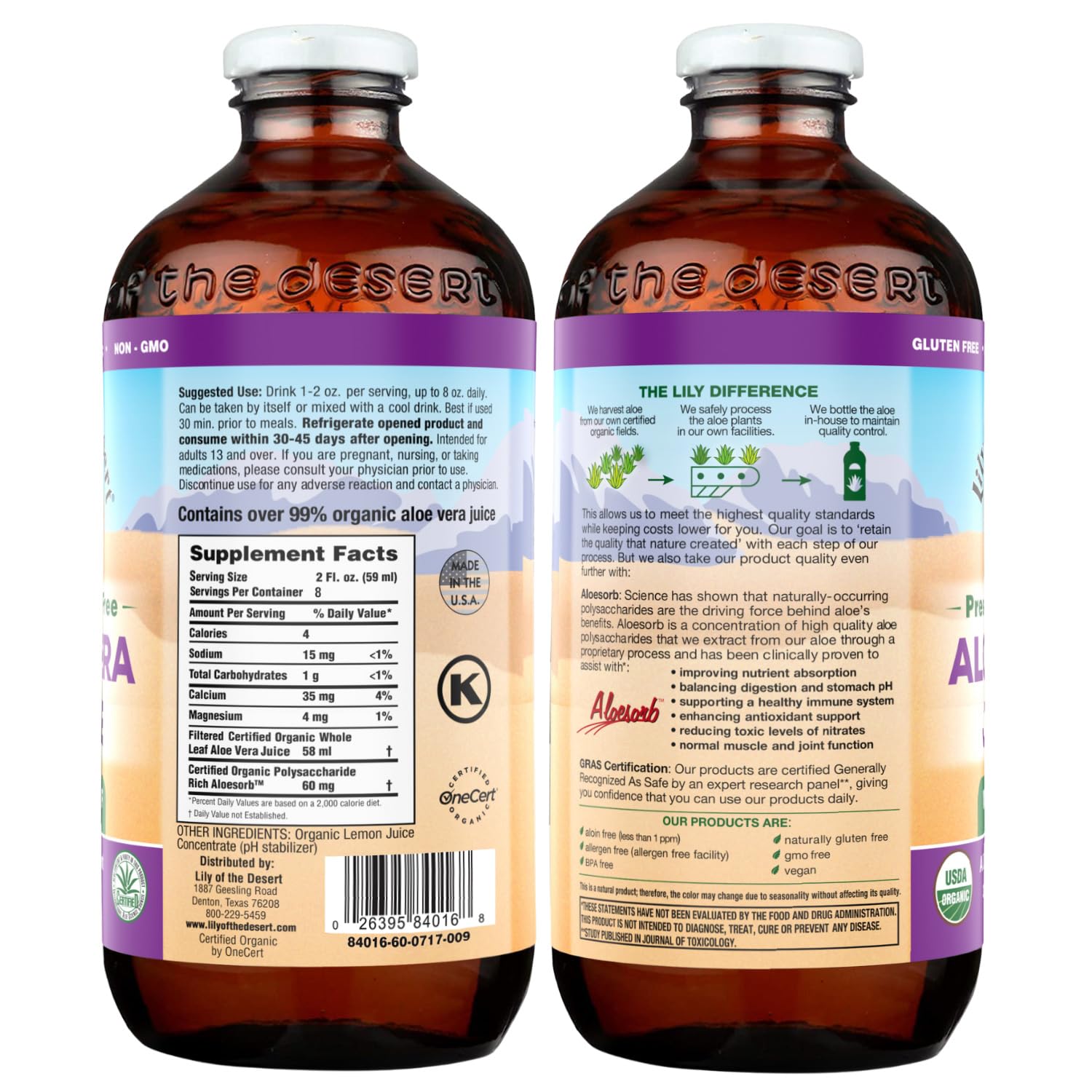 Lily of the Desert Aloe Vera Juice, Whole Leaf Filtered, Organic & Preservative Free – Natural Vitamins, Digestive Enzymes for Gut Health, - Maple Wellness Supplements