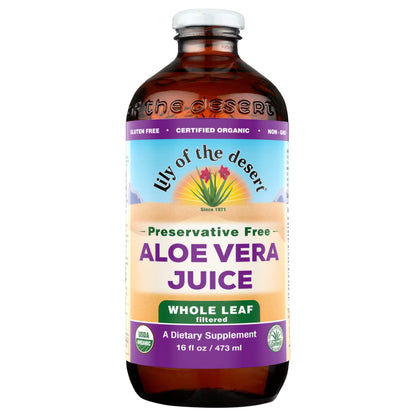 Lily of the Desert Aloe Vera Juice, Whole Leaf Filtered, Organic & Preservative Free – Natural Vitamins, Digestive Enzymes for Gut Health, - Maple Wellness Supplements