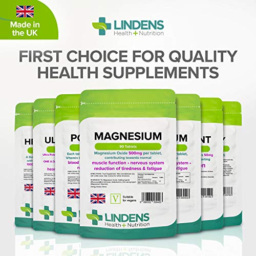 Lindens 500mg Magnesium Tablets | 90s 1-a-Day | Made in The UK | Tiredness, Muscle - Maple Wellness Supplements