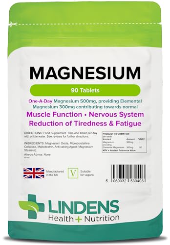 Lindens 500mg Magnesium Tablets | 90s 1-a-Day | Made in The UK | Tiredness, Muscle - Maple Wellness Supplements