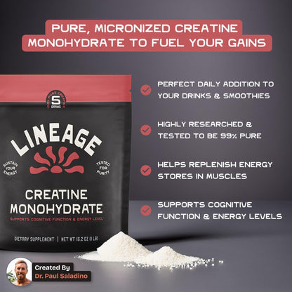 Lineage Provisions Micronized Creatine Monohydrate with Sea Salt - Micronized Creatine Powder for Training & Performance - Maple Wellness Supplements