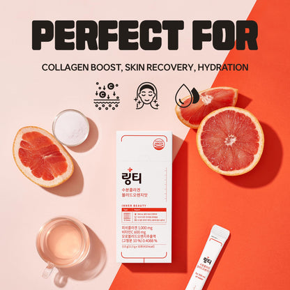 LINGTEA Doctor Developed Hydration Aqua Collagen Drink Mix -Blood Orange Flavor | 1,000mg Ultra-Micro Collagen | Maximum Absorption | Rapid Hydration | Vitamin C | Anti-Aging | Skin Health | 10 Count - Maple Wellness Supplements