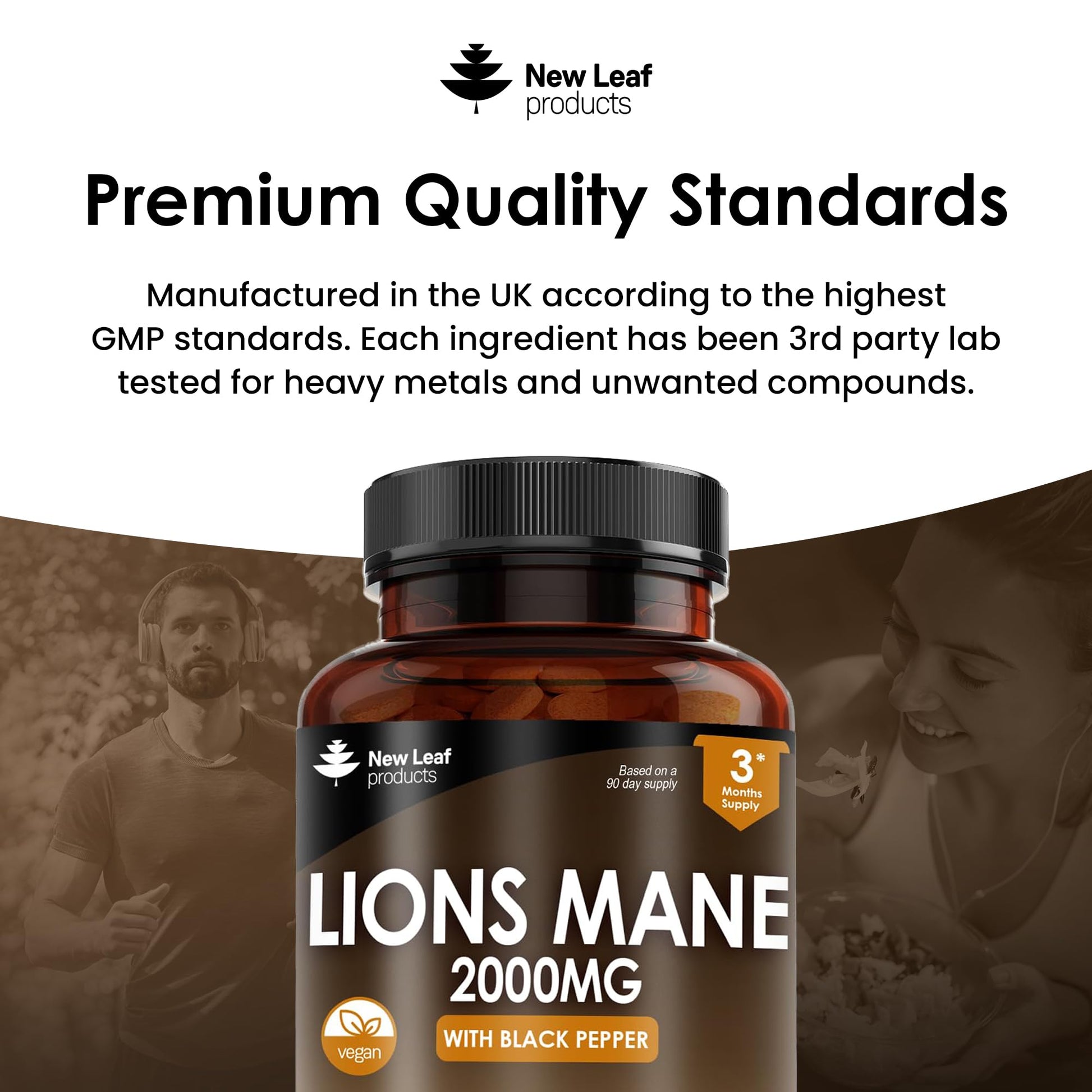 Lions Mane Mushroom Extract Supplement 2000mg - 180 High Strength Vegan Tablets - Maple Wellness Supplements