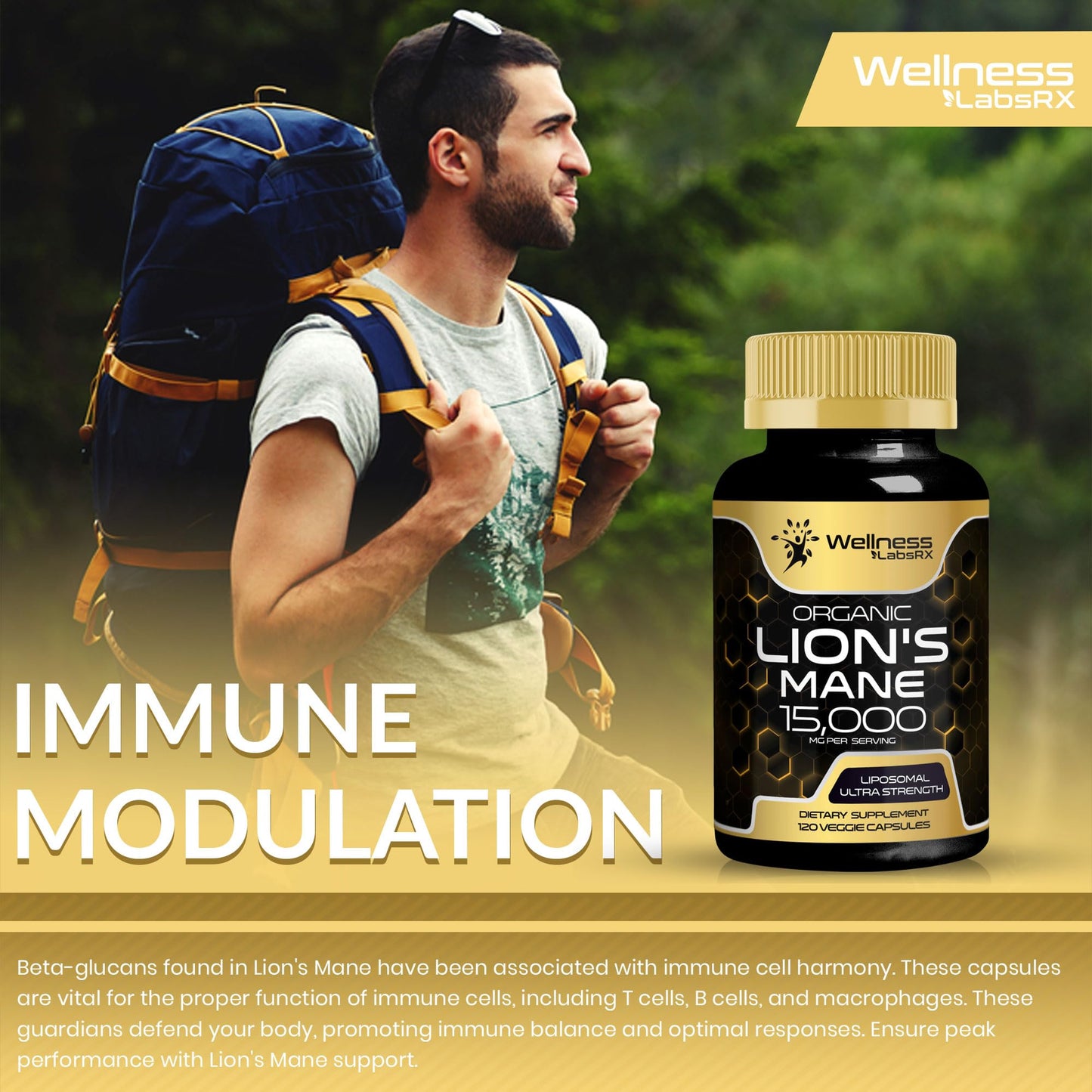 Lions Mane Supplement Capsules - 120 Count - Mushroom Supplement, Brain Supplements - Maple Wellness Supplements