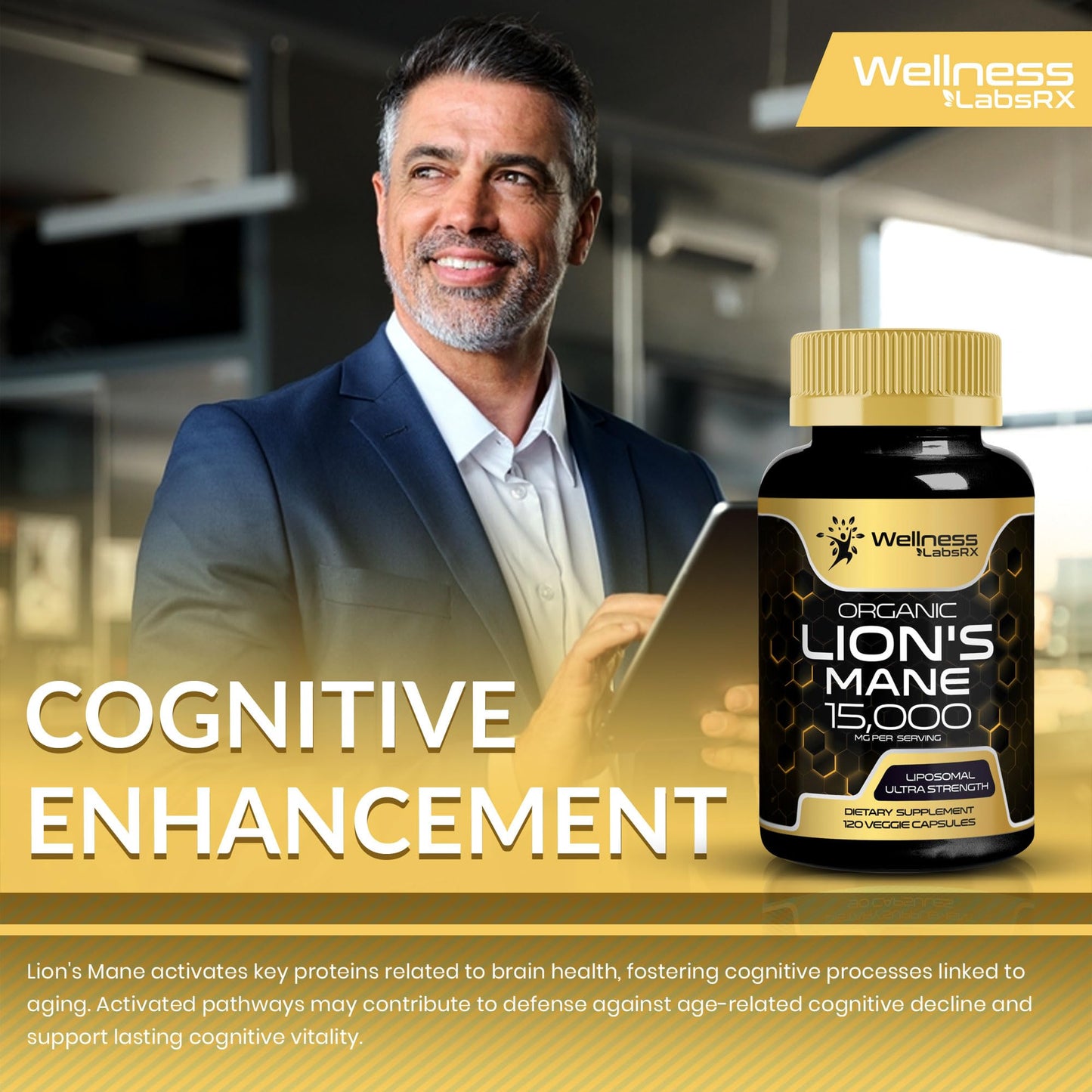 Lions Mane Supplement Capsules - 120 Count - Mushroom Supplement, Brain Supplements - Maple Wellness Supplements