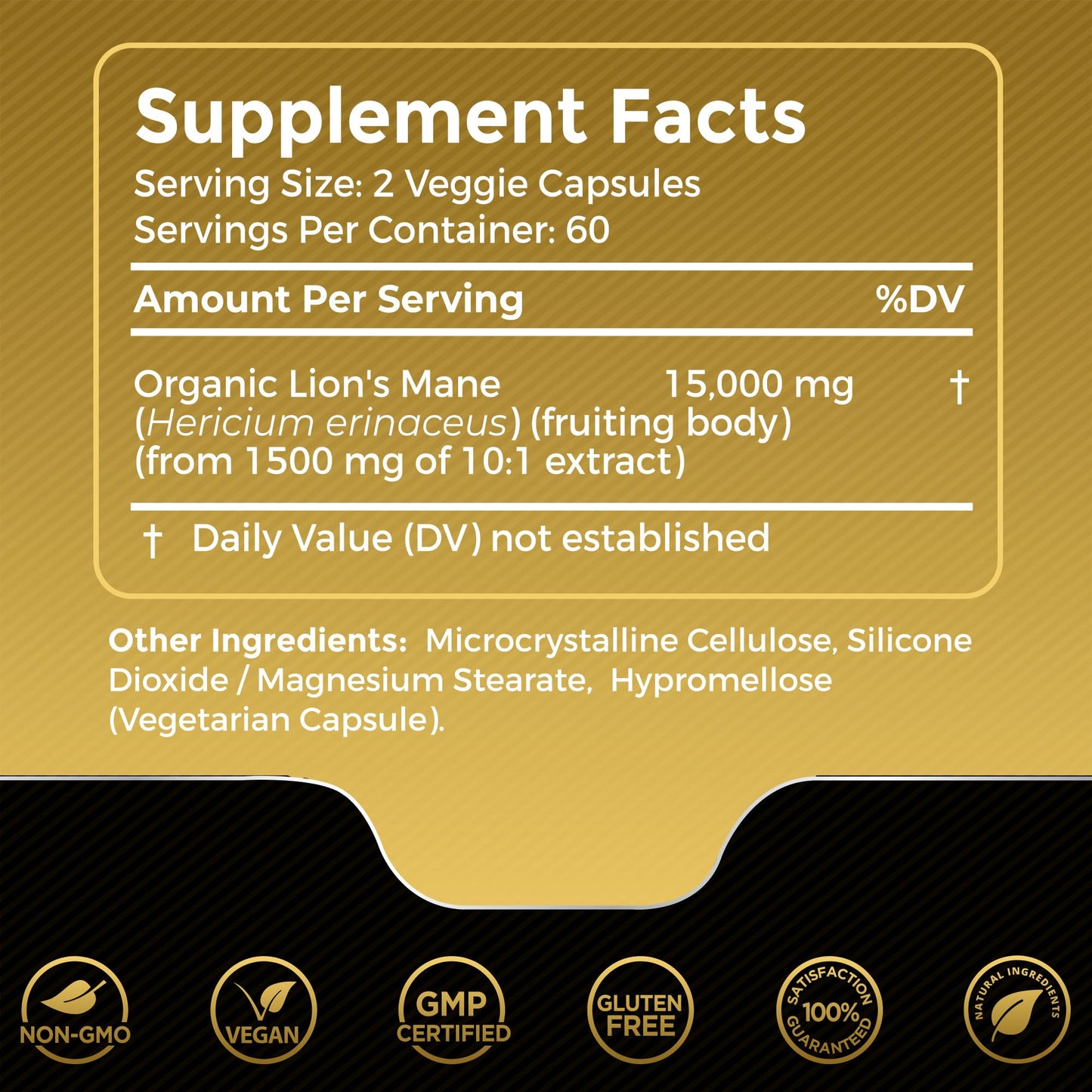 Lions Mane Supplement Capsules - 120 Count - Mushroom Supplement, Brain Supplements - Maple Wellness Supplements