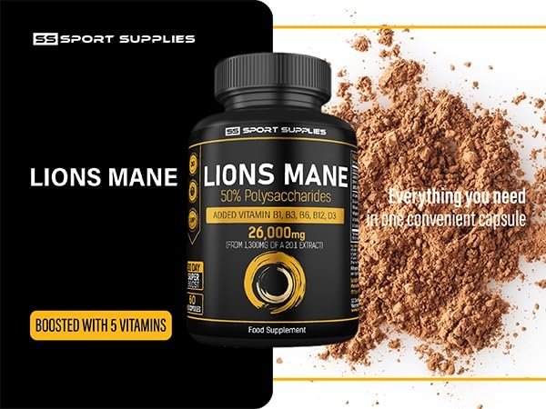 Lions Mane Supplement High Strength 26,000mg Plus 5 Vitamins - Maple Wellness Supplements