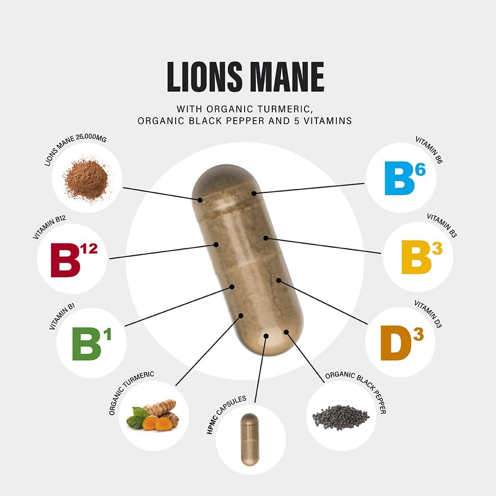 Lions Mane Supplement High Strength 26,000mg Plus 5 Vitamins - Maple Wellness Supplements