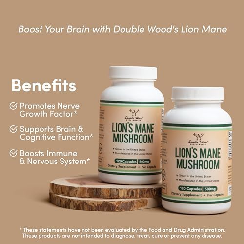Lions Mane Supplement Mushroom Capsules (Two Month Supply - 120 Count) for Brain - Maple Wellness Supplements