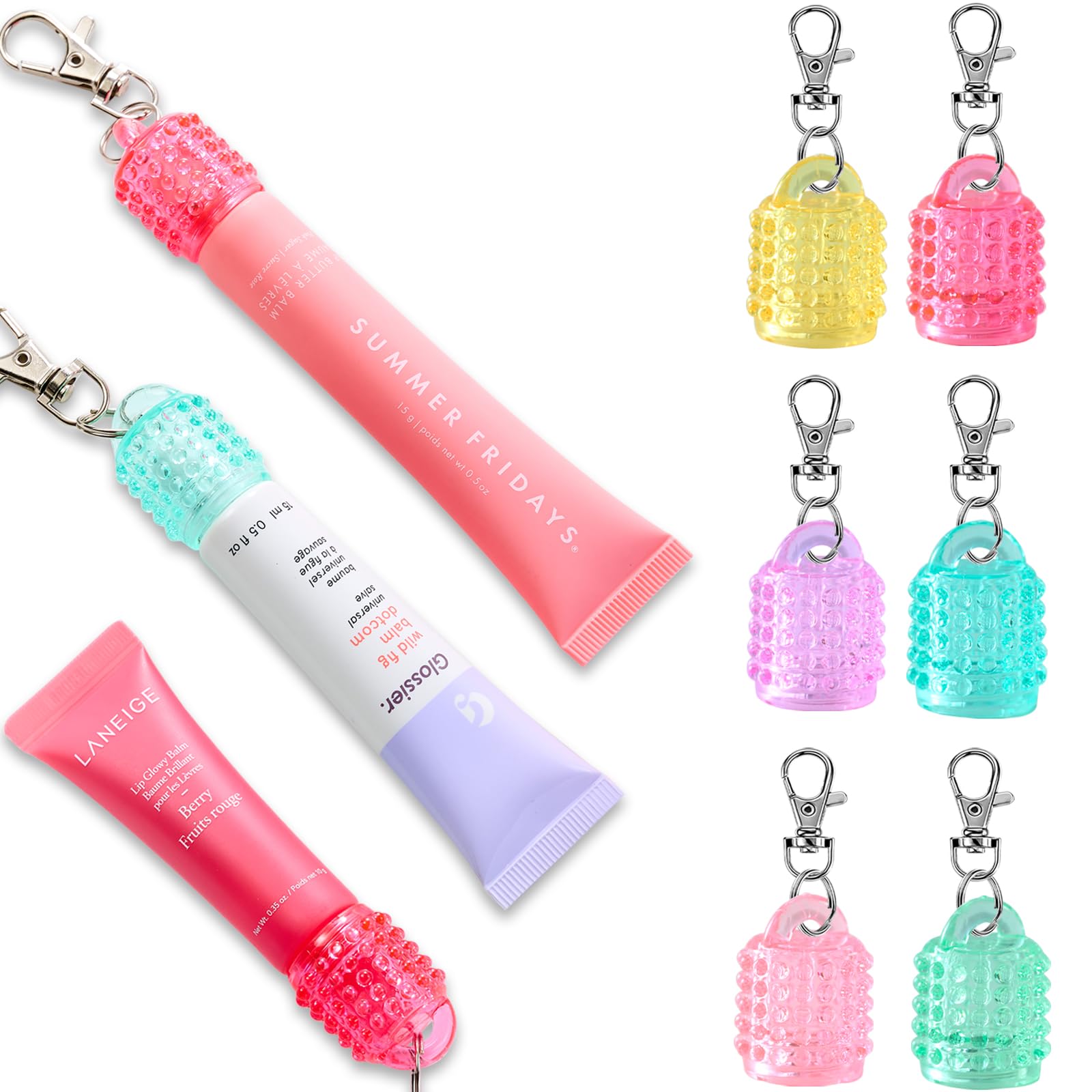 Lip Balm Keychain Cap for Laneige, Summer Friday and Glossier, Lip Balm Holder for Lanyard or Bag, Lip Gloss Keychain for Women,Replacement Cap with Stopper Prevent Spills - Maple Wellness Supplements